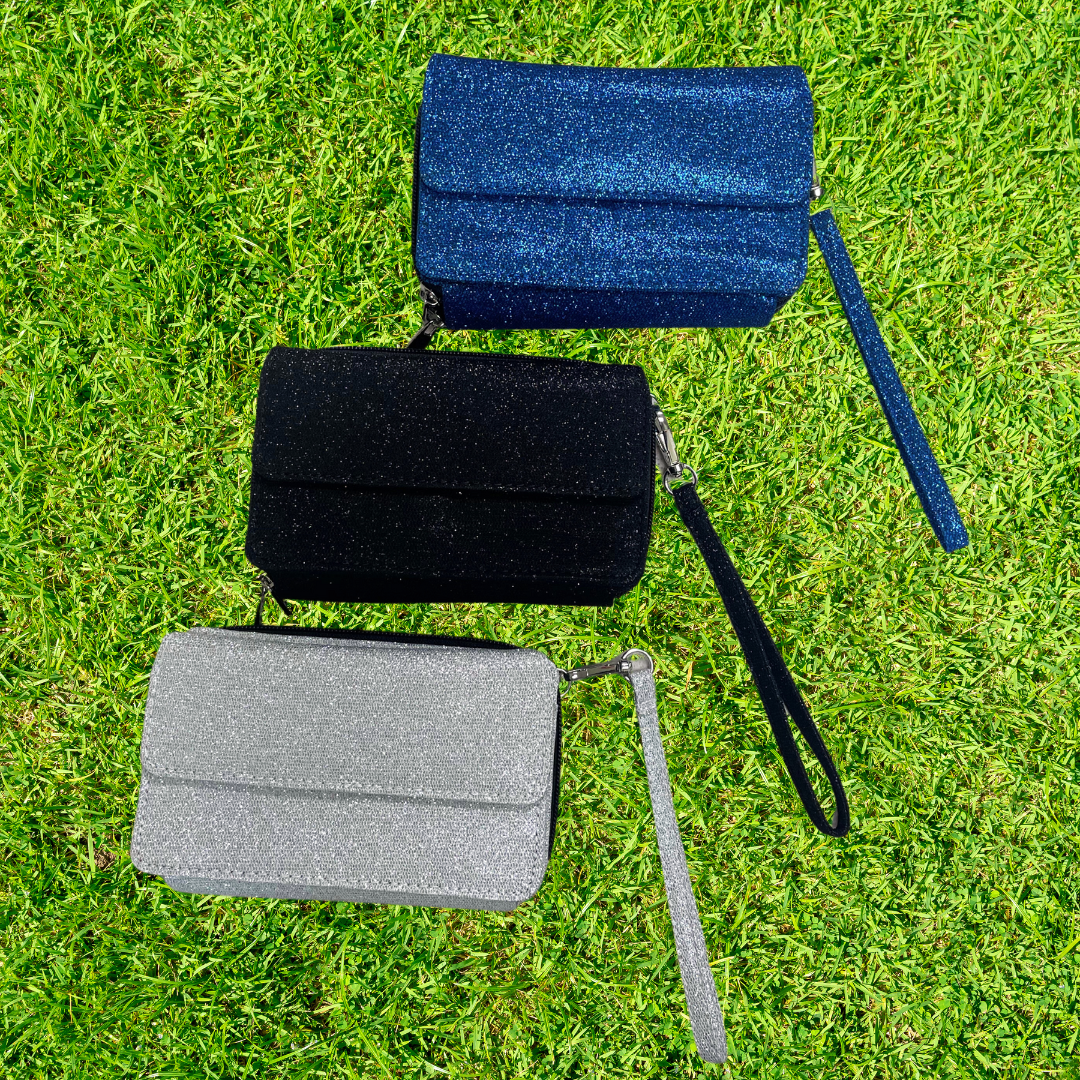 Silver glitter all-in-one wallet, NGIL wallet, cheer wallet, dance wallet, gymnastics wallet, sports wallet, competition travel wallet, glitter wristlet wallet, crossbody wallet purse, wallet with phone pocket, wallet with card slots, glitter travel organizer, canvas glitter wallet, team mom wallet, coach accessory wallet, all-in-one glitter purse, zippered wallet bag, small glitter crossbody, sparkle wallet for girls, competition day wallet, dance mom wallet, cheer coach wallet