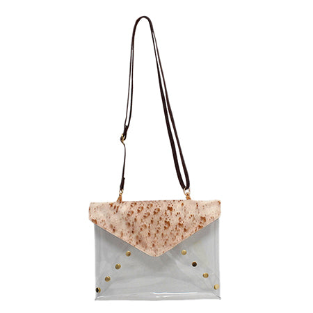 concert bag, stadium approved bag, clear festival purse, club crossbody bag, see-through event bag, transparent stadium clutch, faux fur clear bag, gold studded stadium purse, stylish concert crossbody, festival clear vinyl bag, chic clubbing bag, hands-free stadium bag, clear bag for sports games, stadium fashion purse, concert ready accessory, club clear bag, crossbody for concerts, stadium approved fashion bag, clear vinyl purse with studs, trendy stadium event bag