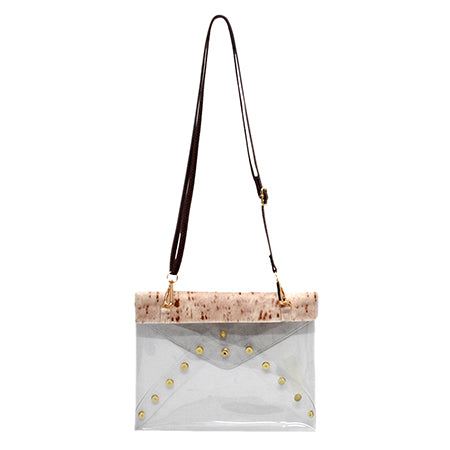 concert bag, stadium approved bag, clear festival purse, club crossbody bag, see-through event bag, transparent stadium clutch, faux fur clear bag, gold studded stadium purse, stylish concert crossbody, festival clear vinyl bag, chic clubbing bag, hands-free stadium bag, clear bag for sports games, stadium fashion purse, concert ready accessory, club clear bag, crossbody for concerts, stadium approved fashion bag, clear vinyl purse with studs, trendy stadium event bag