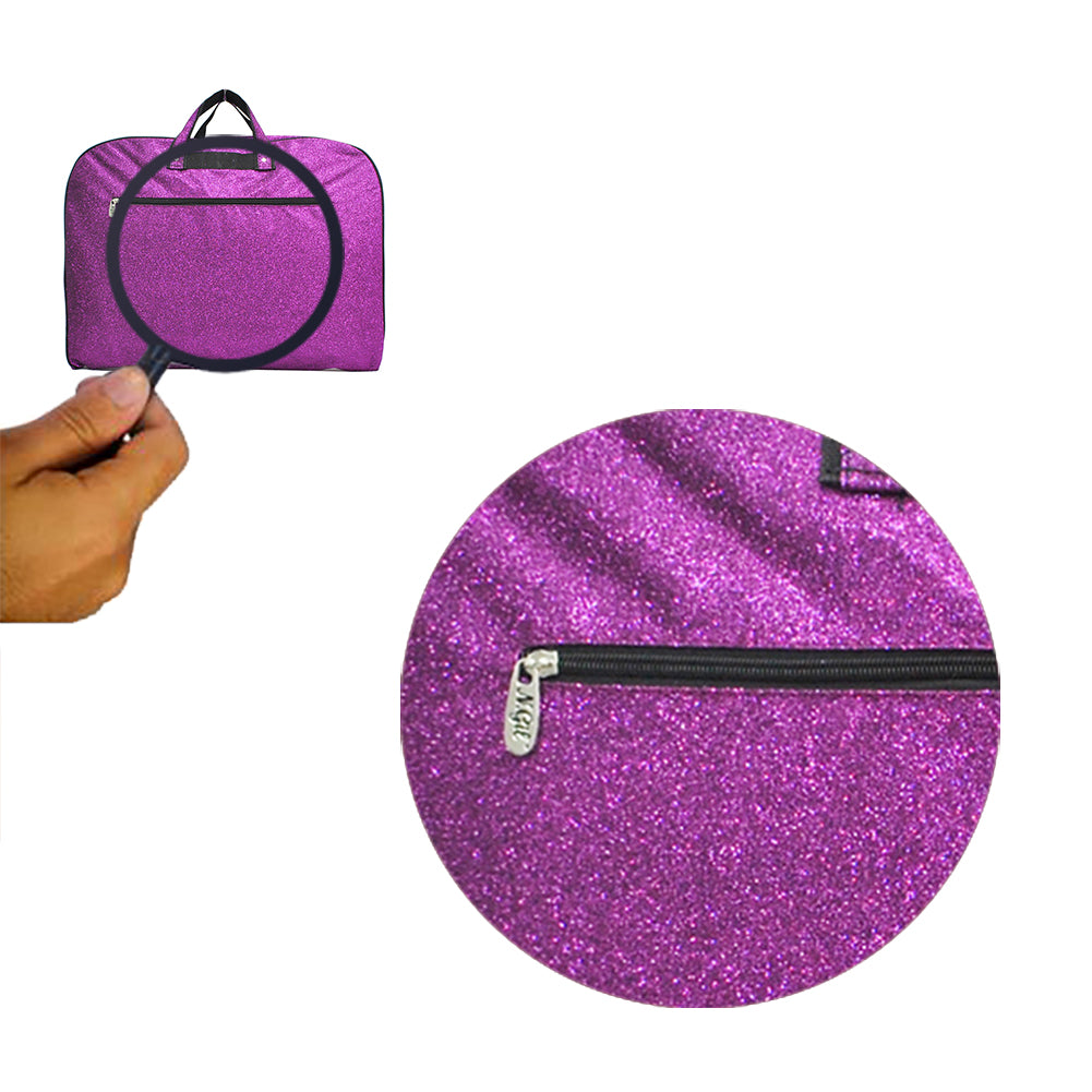 purple glitter garment bag, NGIL garment bag, dance garment bag, cheer garment bag, travel garment bag, competition garment bag, dancewear storage bag, wrinkle-free travel bag, glitter travel bag, dancer travel bag, cheerleader travel bag, monogram garment bag, foldable garment bag, lightweight dance bag, dance competition bag, glitter cheer bag, garment bag with hook, glitter clothing bag, sparkly garment bag, stylish travel bag, costume storage bag, dance outfit bag, cheer uniform bag