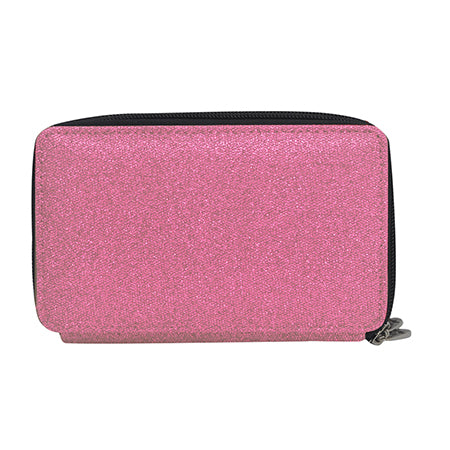 pink glitter all-in-one wallet, NGIL wallet, cheer wallet, dance wallet, gymnastics wallet, sports wallet, competition travel wallet, glitter wristlet wallet, crossbody wallet purse, wallet with phone pocket, wallet with card slots, glitter travel organizer, canvas glitter wallet, team mom wallet, coach accessory wallet, all-in-one glitter purse, zippered wallet bag, small glitter crossbody, sparkle wallet for girls, competition day wallet, dance mom wallet, cheer coach wallet