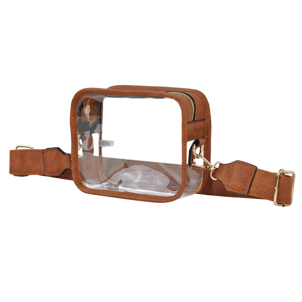 clear stadium bag, concert crossbody bag, stadium approved purse, see through bag, transparent crossbody, clear PVC bag, game day clear bag, clear shoulder bag, festival approved bag, stadium security bag, sports event clear purse, concert see through bag, adjustable strap clear bag, thick PVC stadium bag, stadium fashion bag, clear purse with strap, gold accent clear bag, faux leather trim clear bag, stadium regulation bag, concert ready crossbody bag, clear handbag for events