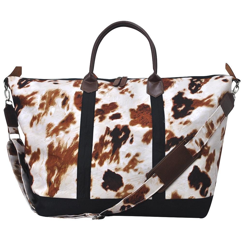 Cow print bag, cow print weekender bag, cow overnight bag for women, vegan cow print faux leather weekend luggage, vegan cow print faux leather overnight luggage, large weekender bag with shoe compartment