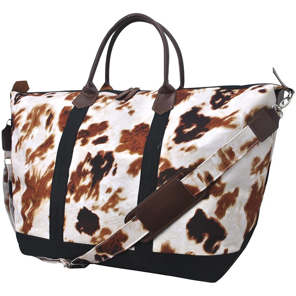 Personalized weekender tote bags, cute cow travel bag, cow skin traveling bag, cow skin weekender, personalized leather weekender bag, monogrammed weekender travel bag, monogrammed weekender tote bag, cute weekender duffle bags, cute weekender tote bags, customized women’s weekender,
