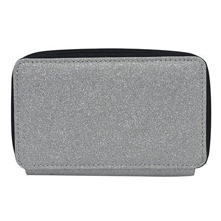 silver glitter all-in-one wallet, NGIL wallet, cheer wallet, dance wallet, gymnastics wallet, sports wallet, competition travel wallet, glitter wristlet wallet, crossbody wallet purse, wallet with phone pocket, wallet with card slots, glitter travel organizer, canvas glitter wallet, team mom wallet, coach accessory wallet, all-in-one glitter purse, zippered wallet bag, small glitter crossbody, sparkle wallet for girls, competition day wallet, dance mom wallet, cheer coach wallet