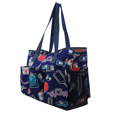 nurse print tall tote bag, navy blue tote bag, navy blue tall tote bag, nurse gifts, nurse appreciation, nurse organizer bag