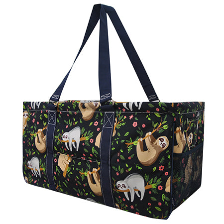 SLOTH DESIGN, SLOTH PATTERN, ANIMAL LOVER LOOK, RAINFOREST THEMED, LARGE UTLITY BAG FOR MOVING, MOVING BAG, FOLDABLE TOTE,