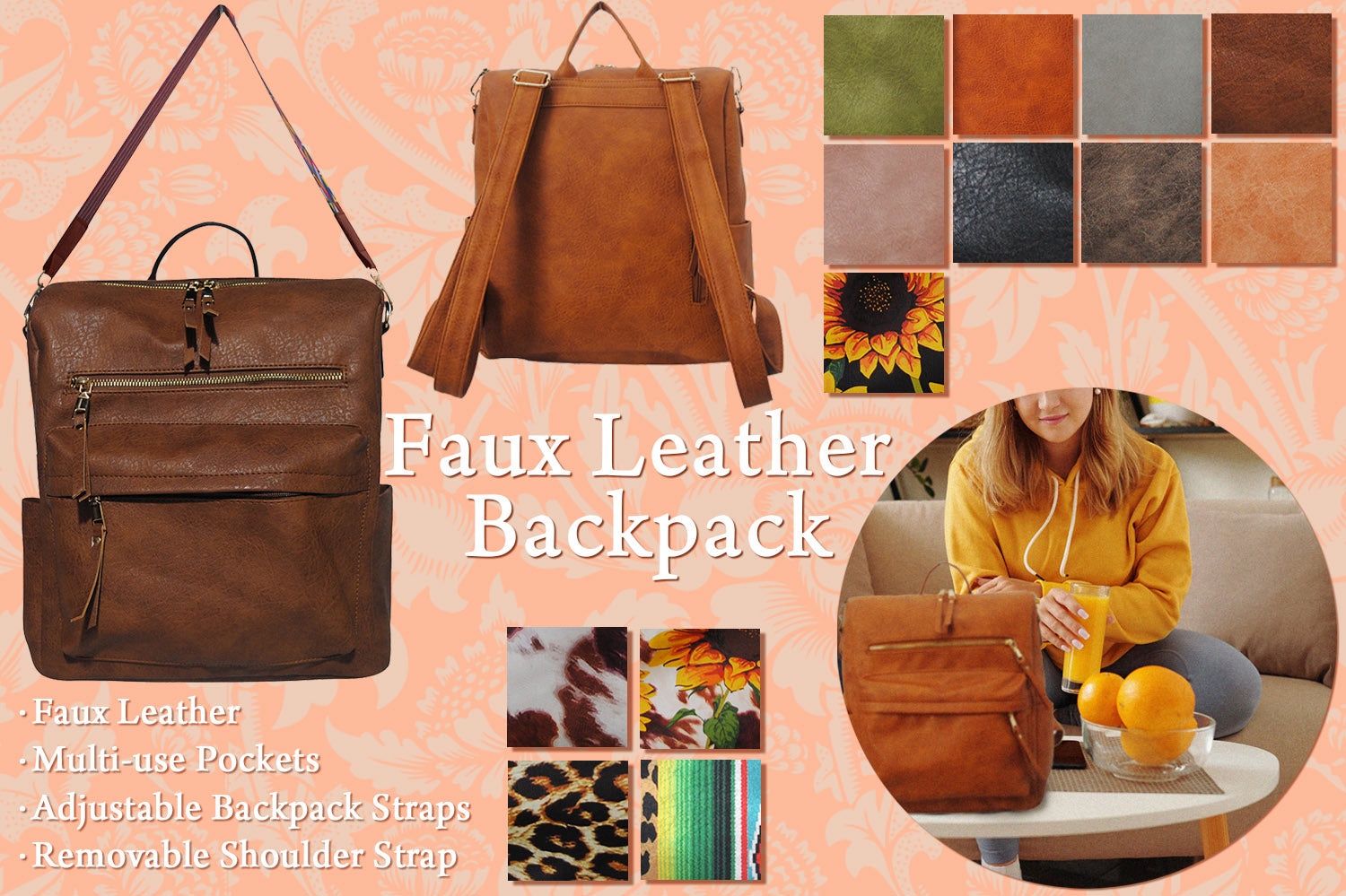 Vegan Leather Hybrid Backpack Purse