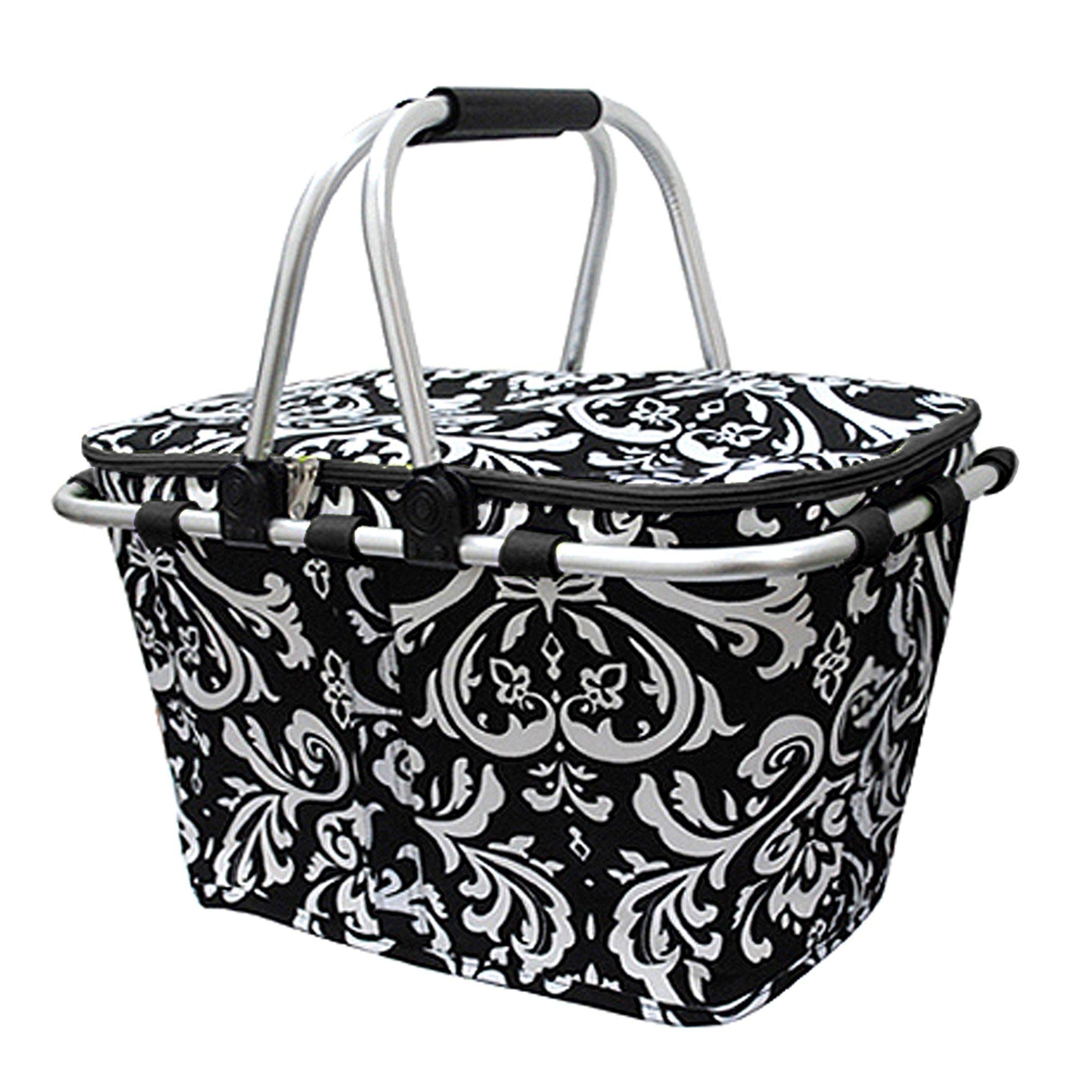 We offer variety selection damask waterbasket, damask laundry basket, damask basket, damask print bag, black and white tote bag, black and white duffle, black and white print bag. 