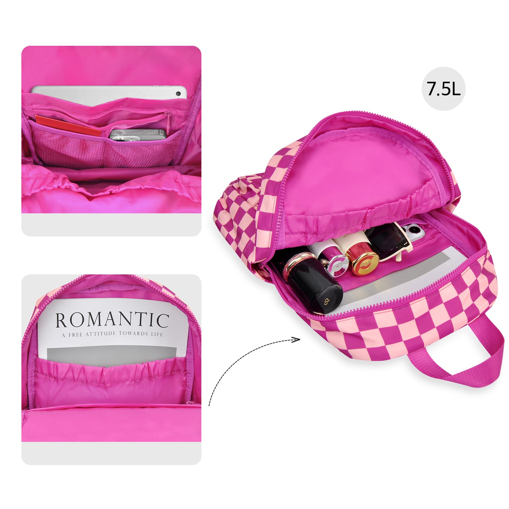 Hot Pink Small Checkered Backpack – MOMMYWHOLESALE.COM