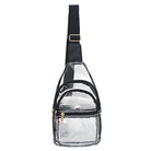 clear sling bag, fashion stadium bag, trendy concert bag, amusement park crossbody, transparent sling bag, stadium approved purse, PVC crossbody bag, clear shoulder bag, stylish stadium bag, travel concert bag, gold accent clear bag, clear sling for concerts, clear amusement park purse, everyday stadium bag, festival clear sling, hands-free concert bag, stadium fashion accessory, event-ready sling bag, sporty clear bag, chic amusement park crossbody
