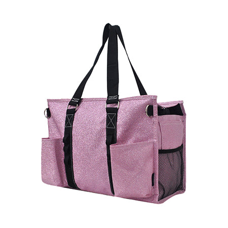 Pink Glitter NGIL Zippered Lined Caddy Organizer Tote Bag