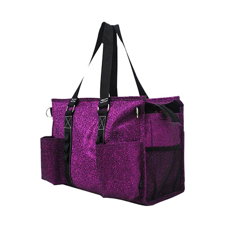 Purple Glitter NGIL Zippered Lined Caddy Organizer Tote Bag