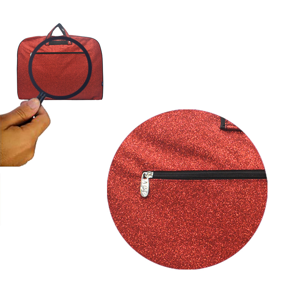 red glitter garment bag, NGIL garment bag, dance garment bag, cheer garment bag, travel garment bag, competition garment bag, dancewear storage bag, wrinkle-free travel bag, glitter travel bag, dancer travel bag, cheerleader travel bag, monogram garment bag, foldable garment bag, lightweight dance bag, dance competition bag, glitter cheer bag, garment bag with hook, glitter clothing bag, sparkly garment bag, stylish travel bag, costume storage bag, dance outfit bag, cheer uniform bag
