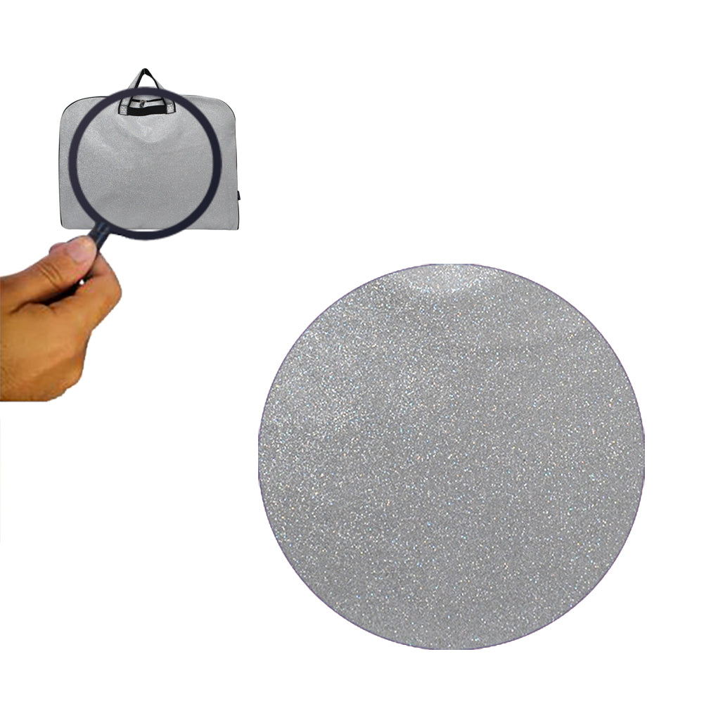 silver glitter garment bag, NGIL garment bag, dance garment bag, cheer garment bag, travel garment bag, competition garment bag, dancewear storage bag, wrinkle-free travel bag, glitter travel bag, dancer travel bag, cheerleader travel bag, monogram garment bag, foldable garment bag, lightweight dance bag, dance competition bag, glitter cheer bag, garment bag with hook, glitter clothing bag, sparkly garment bag, stylish travel bag, costume storage bag, dance outfit bag, cheer uniform bag