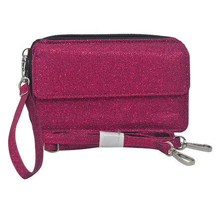 hot pink glitter all-in-one wallet, NGIL wallet, cheer wallet, dance wallet, gymnastics wallet, sports wallet, competition travel wallet, glitter wristlet wallet, crossbody wallet purse, wallet with phone pocket, wallet with card slots, glitter travel organizer, canvas glitter wallet, team mom wallet, coach accessory wallet, all-in-one glitter purse, zippered wallet bag, small glitter crossbody, sparkle wallet for girls, competition day wallet, dance mom wallet, cheer coach wallet