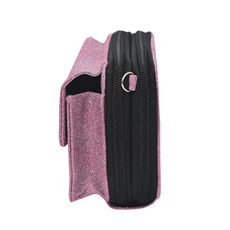 pink glitter all-in-one wallet, NGIL wallet, cheer wallet, dance wallet, gymnastics wallet, sports wallet, competition travel wallet, glitter wristlet wallet, crossbody wallet purse, wallet with phone pocket, wallet with card slots, glitter travel organizer, canvas glitter wallet, team mom wallet, coach accessory wallet, all-in-one glitter purse, zippered wallet bag, small glitter crossbody, sparkle wallet for girls, competition day wallet, dance mom wallet, cheer coach wallet