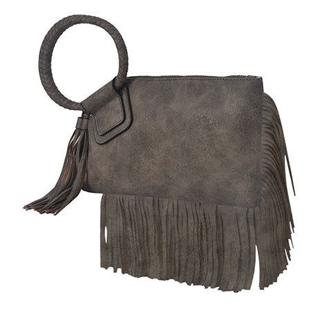 Taupe Gray NGIL Faux Leather Fringe Wristlet - Main Image