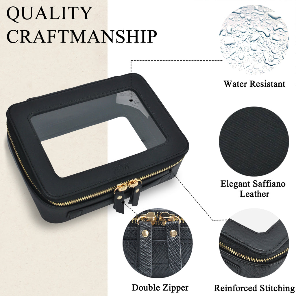 clear toiletry bag, faux leather makeup bag, TSA approved toiletry bag, clear cosmetic pouch, travel toiletry organizer, transparent makeup bag, waterproof travel bag, vegan leather toiletry bag, gym cosmetic bag, cruise travel bag, dance competition toiletry bag, road trip makeup case, golden zipper cosmetic bag, stylish clear bag, skincare travel pouch, TSA clear bag, eco-friendly cosmetic bag, clear bag with gold accents, makeup travel pouch, beauty storage organizer