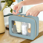 clear toiletry bag, faux leather makeup bag, TSA approved toiletry bag, clear cosmetic pouch, travel toiletry organizer, transparent makeup bag, waterproof travel bag, vegan leather toiletry bag, gym cosmetic bag, cruise travel bag, dance competition toiletry bag, road trip makeup case, golden zipper cosmetic bag, stylish clear bag, skincare travel pouch, TSA clear bag, eco-friendly cosmetic bag, clear bag with gold accents, makeup travel pouch, beauty storage organizer