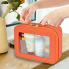 clear toiletry bag, faux leather makeup bag, TSA approved toiletry bag, clear cosmetic pouch, travel toiletry organizer, transparent makeup bag, waterproof travel bag, vegan leather toiletry bag, gym cosmetic bag, cruise travel bag, dance competition toiletry bag, road trip makeup case, golden zipper cosmetic bag, stylish clear bag, skincare travel pouch, TSA clear bag, eco-friendly cosmetic bag, clear bag with gold accents, makeup travel pouch, beauty storage organizer