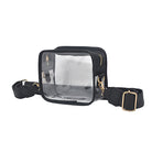 clear stadium bag, concert crossbody bag, stadium approved purse, see through bag, transparent crossbody, clear PVC bag, game day clear bag, clear shoulder bag, festival approved bag, stadium security bag, sports event clear purse, concert see through bag, adjustable strap clear bag, thick PVC stadium bag, stadium fashion bag, clear purse with strap, gold accent clear bag, faux leather trim clear bag, stadium regulation bag, concert ready crossbody bag, clear handbag for events