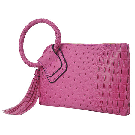 Pink NGIL Textured Fashion Faux Leather Mini Purse With Fringe Tassel