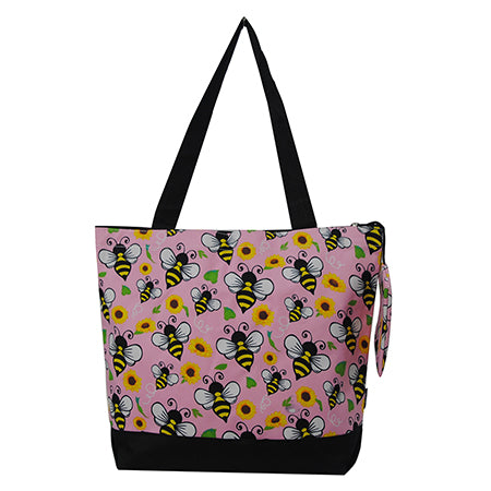 pink and yellow tote bag for laptop, women’s tote bags for school, women's gym tote bags with school bus and stop signs, women’s tote bags for sale, women's computer tote bag, women's large tote bags for work, bee flower and spring design tote bag for women, cute yellow flower and bee tote bag for kids