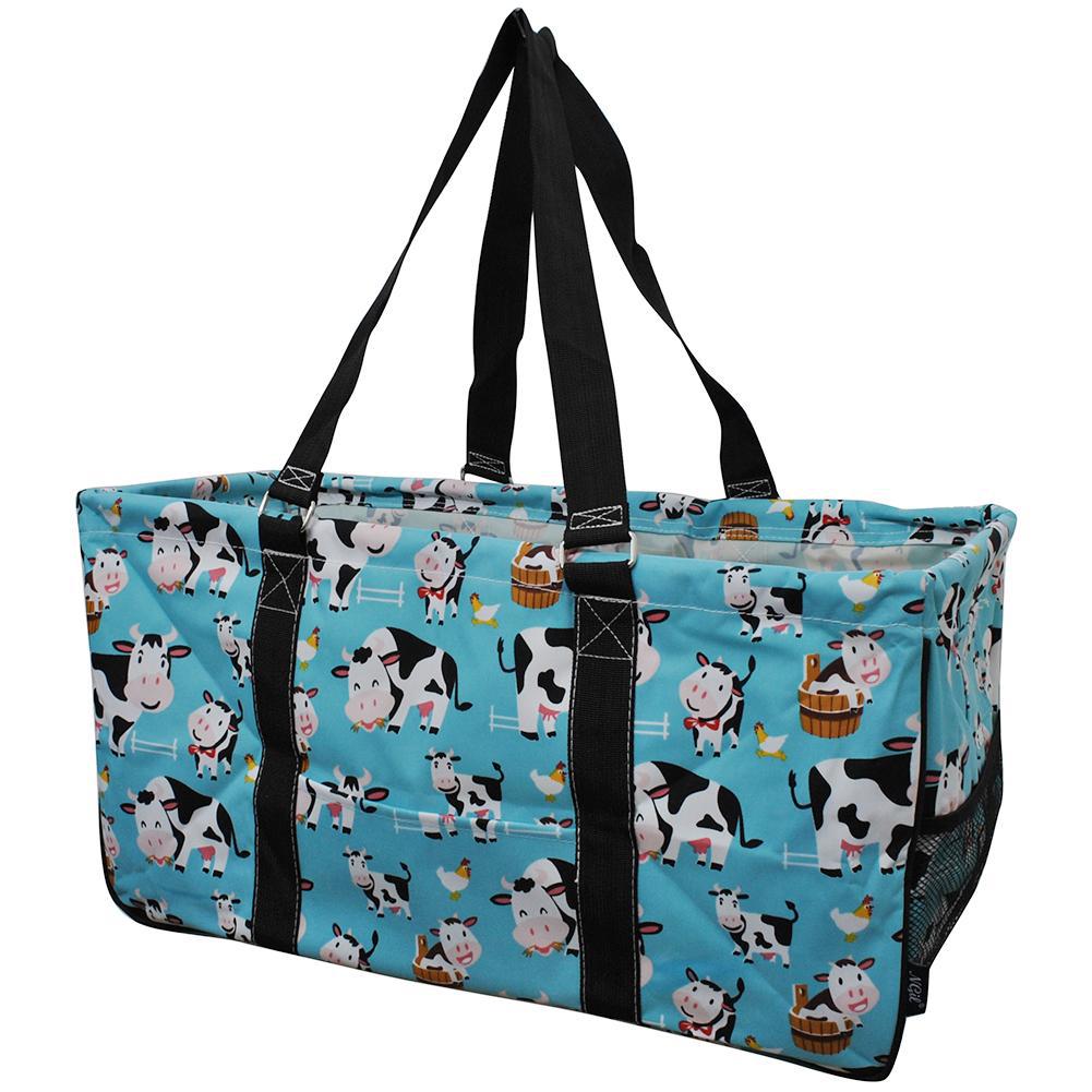 NGIL, Monogram gifts for her, monogram tote for teachers, personalized tote, teacher gifts, cow in town tote bag, cute cows bag pattern, large cow gift bag