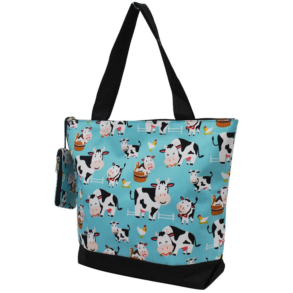 Monogrammed Zippered Tote Bag, mint tote bag, mint cow tote bag, cow print bags, monogram gifts for her, Monogram bags and tote, Gifts for her, monogram gifts, NGIL Brand, custom tote bags with zipper, wholesale tote bags with zipper, nice tote bags for school. 