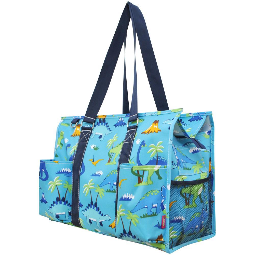 Zippered Caddy, monogramable bags, personalized tote for trips, personalized tote bag , dinosaur tote bag with zipper, camp tote bag, camping bag, babyshower bags and accessories, dino gift bags.