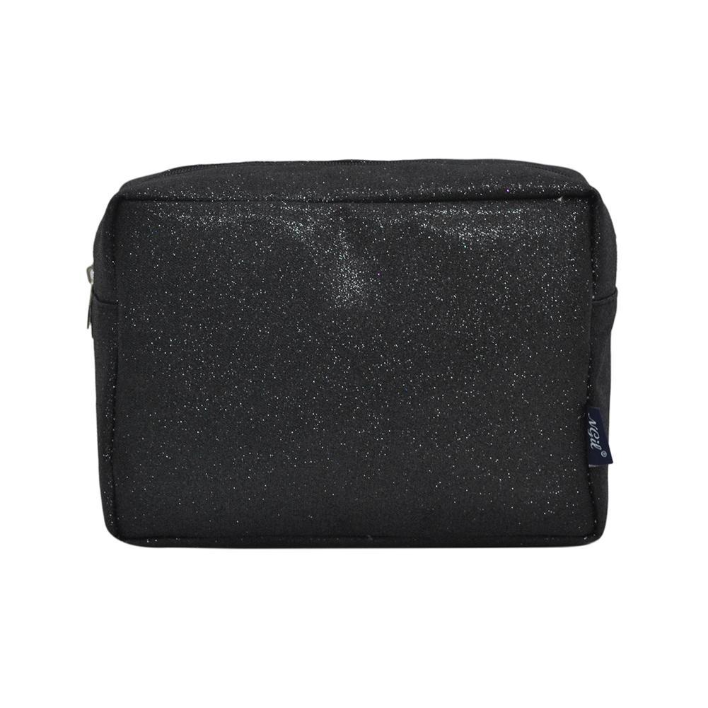 black glitter cosmetic pouch, NGIL makeup bag, cheer makeup pouch, dance toiletry bag, gymnastics travel bag, beauty pageant pouch, competition cosmetic case, travel makeup organizer, glitter toiletry bag, small travel pouch, zip top cosmetic case, glitter carry-on bag, dancer makeup case, cheerleader pouch, gymnast toiletry bag, compact glitter bag, makeup bag for travel, glitter gift pouch, sparkle cosmetic bag, overnight toiletry pouch, portable beauty bag, glitter storage pouch