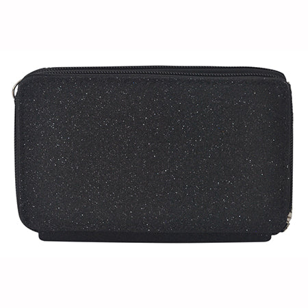 black glitter all-in-one wallet, NGIL wallet, cheer wallet, dance wallet, gymnastics wallet, sports wallet, competition travel wallet, glitter wristlet wallet, crossbody wallet purse, wallet with phone pocket, wallet with card slots, glitter travel organizer, canvas glitter wallet, team mom wallet, coach accessory wallet, all-in-one glitter purse, zippered wallet bag, small glitter crossbody, sparkle wallet for girls, competition day wallet, dance mom wallet, cheer coach wallet