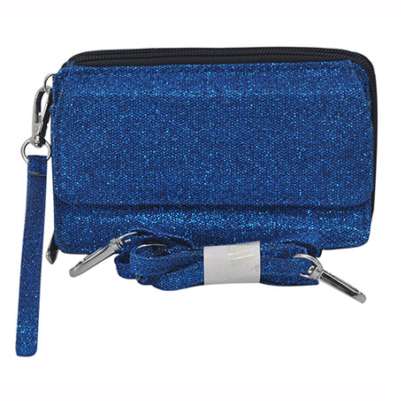 blue glitter all-in-one wallet, NGIL wallet, cheer wallet, dance wallet, gymnastics wallet, sports wallet, competition travel wallet, glitter wristlet wallet, crossbody wallet purse, wallet with phone pocket, wallet with card slots, glitter travel organizer, canvas glitter wallet, team mom wallet, coach accessory wallet, all-in-one glitter purse, zippered wallet bag, small glitter crossbody, sparkle wallet for girls, competition day wallet, dance mom wallet, cheer coach wallet