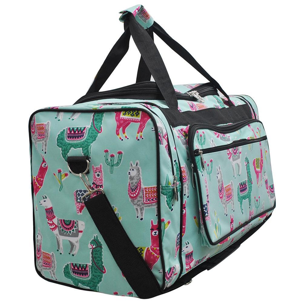 23" Duffle Bag, llama Dance Duffel, monogram duffel bag women, personalized duffel bag for girls, DUFFLE BAGS CHEAP, road trip bag pattern, weekender bag bridesmaids, travel bag pattern, cute llama print, mint duffle bag. 
