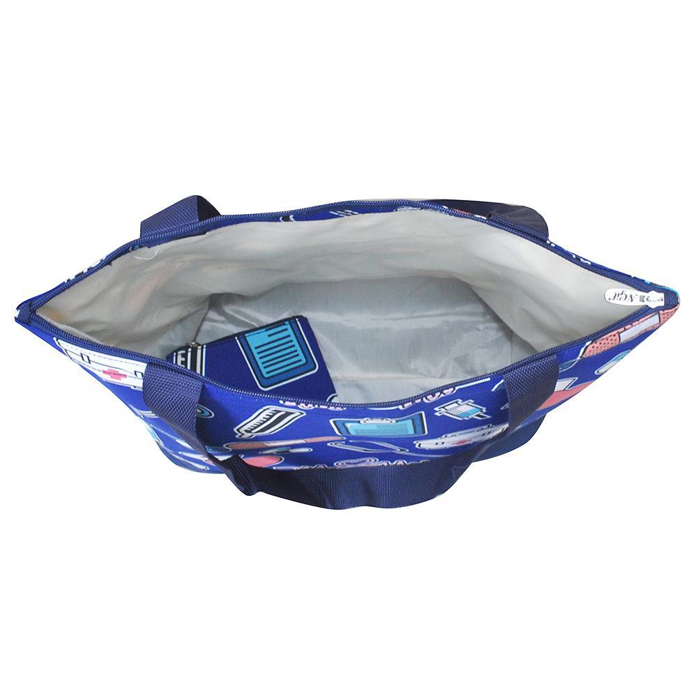 NGIL Mermaid Tall Canvas Tote Bag - Navy, Large Zippered Tote With Multiple Pockets