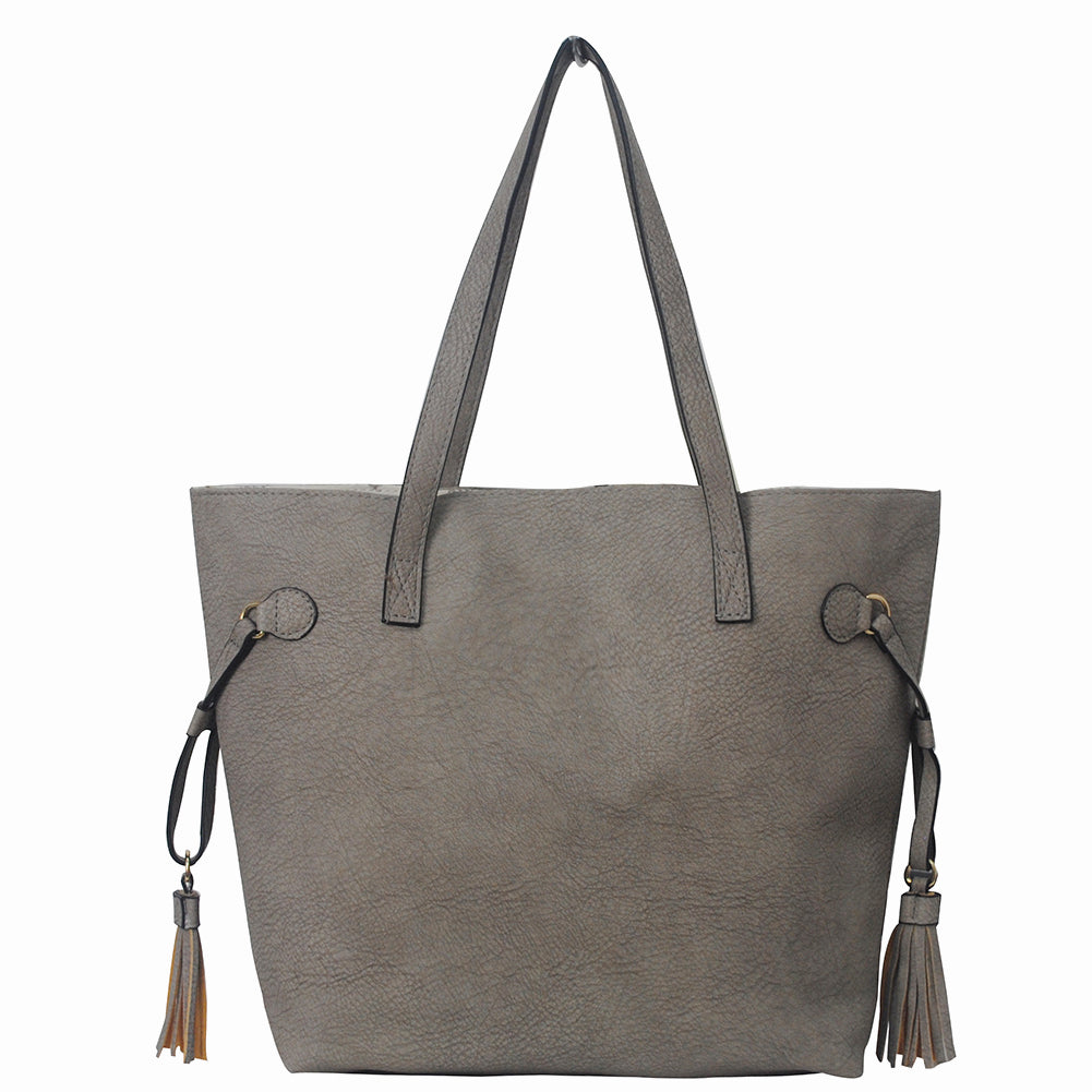 Taupe Gray NGIL Faux Leather Side Tassel Purse
