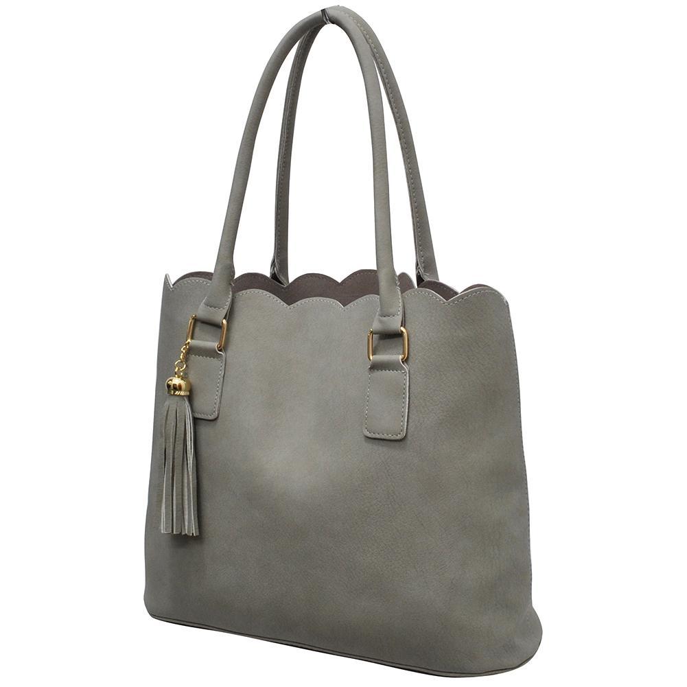 Trendy Women's Grey Faux Leather/Leatherette Handbag