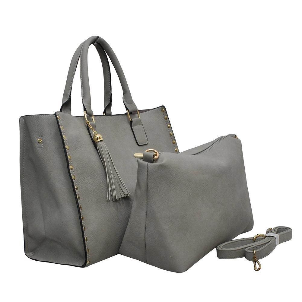 Gray NGIL Faux Leather 2-IN-1 Tassel Bag