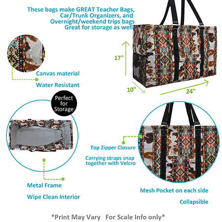 Tribal Cow Print NGIL Mega Shopping Utility Tote Bag