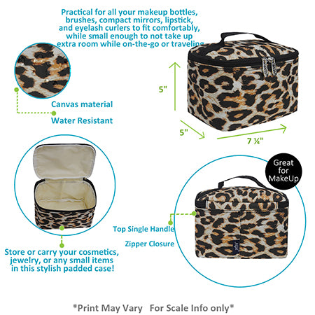 zip around leopard print jewelry storage bag, wholesale brown and black mini travel case for women?€?s essentials, Wholesale prices bridal gift ideas, jungle animal inspired cute cosmetic case wholesale, canvas material water resistant small makeup case, cheap bulk brown spot and leopard print  accessories bag
