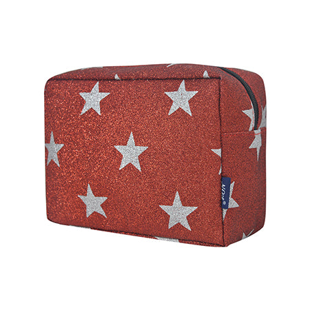 Red Glitter Super Star NGIL Large Cosmetic Travel Pouch