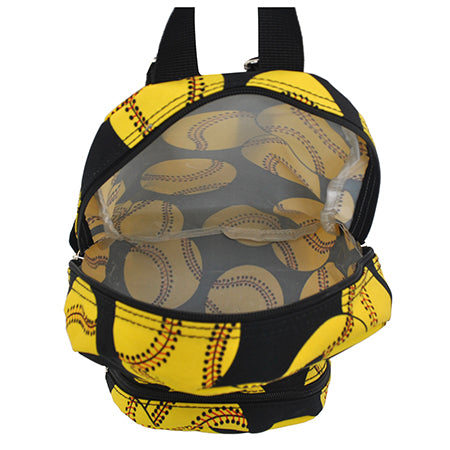 NGIL Softball Print Sling Backpack - Canvas Crossbody Bag With Side Pockets, Yellow